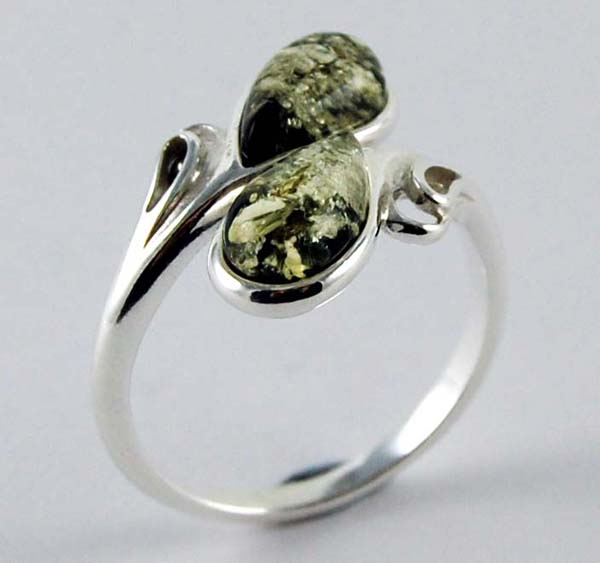 Ring Amber Double Plain Tear Drop Oval Stone Green