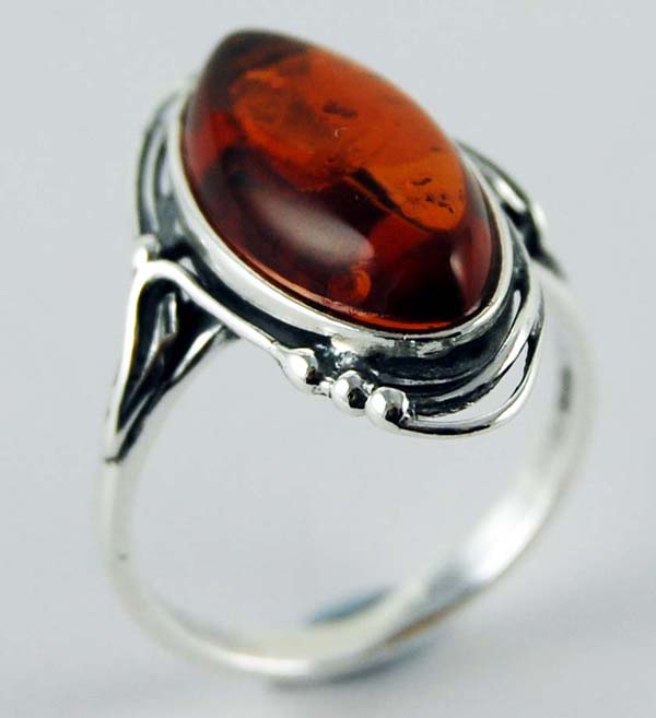 Ring Amber Oval Large Stone Cognac