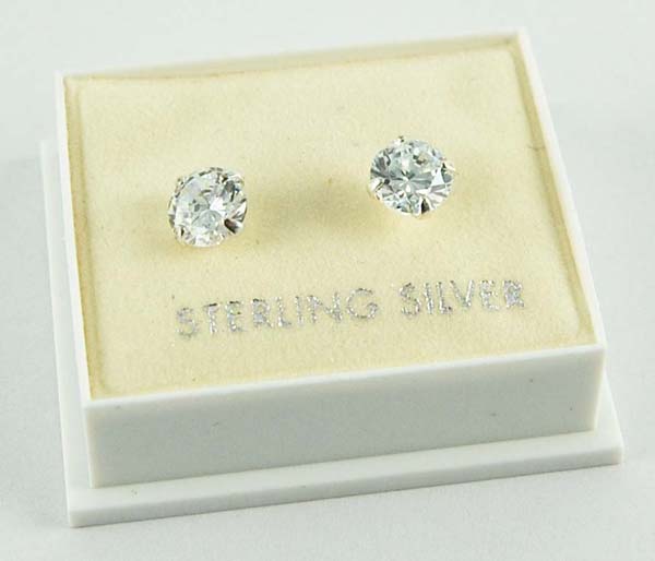 Earring Stud Silver CZ Clear 6mm