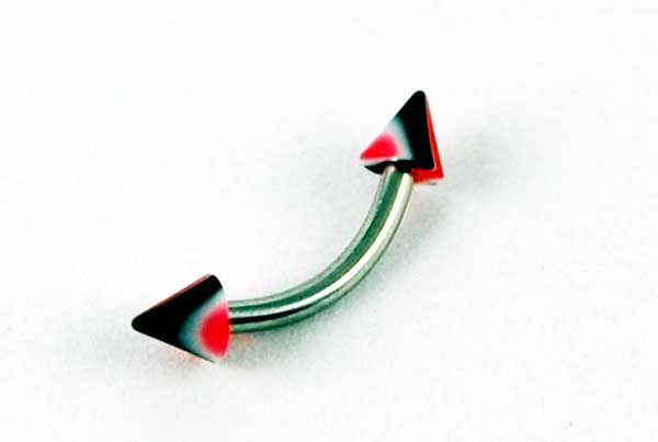 Body Piercing Eye Brow Bar Spikey Black And Red Stripes 3pcs