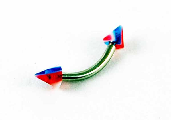 Body Piercing Eye Brow Bar Spikey Red And Blue Stripes 3pcs