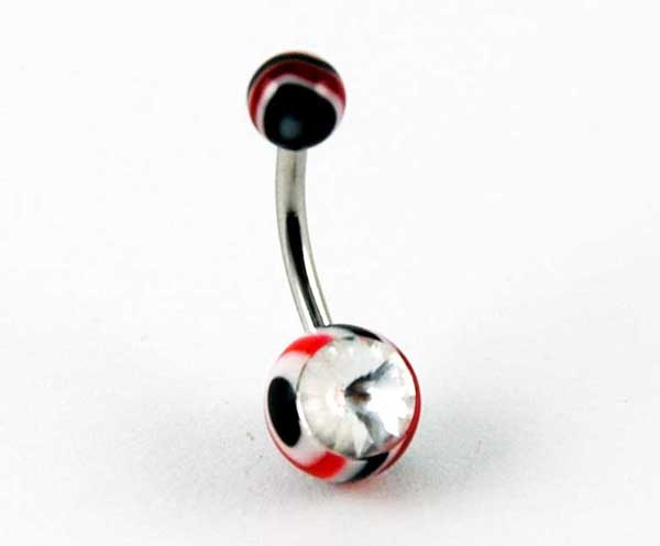 Body Piercing Banana Bar Wavy With Stone Black And Red Stripes