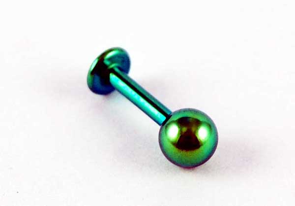 Body Piercing Labret With Ball Green 5x8x1.6mm Titanium Anodized