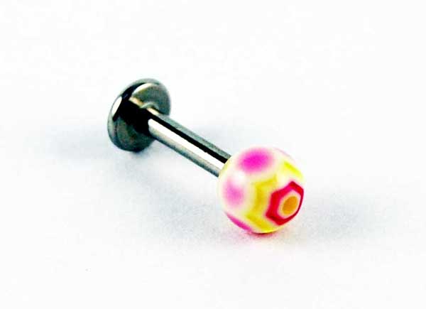 Body Piercing Labret With Web Design Ball Pink And Green 3pcs