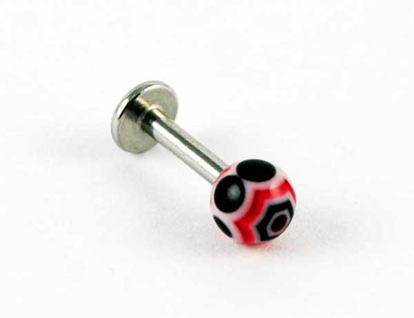 Body Piercing Labret With Web Design Ball Pink With Black Dots 3