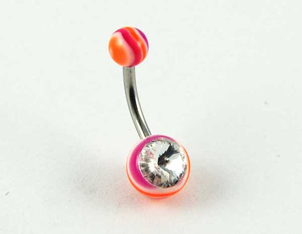 Body Piercing Banana Bar Wavy With Stone Orange And Purple Strip