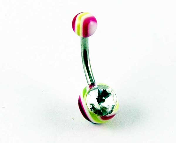 Body Piercing Banana Bar Wavy With Stone Purple Stripes