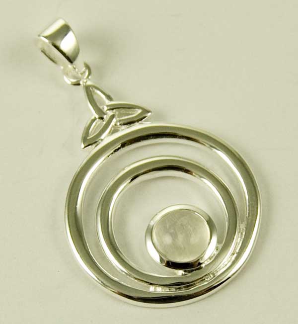 Pendant And Earring Set Silver Double Circle With Rainbow Stone