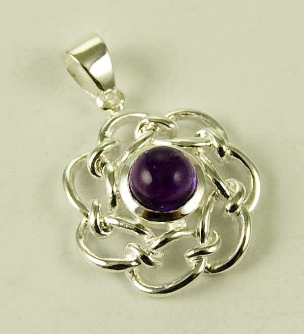 Pendant And Earring Set Silver Fancy Circle Cut Amethyst