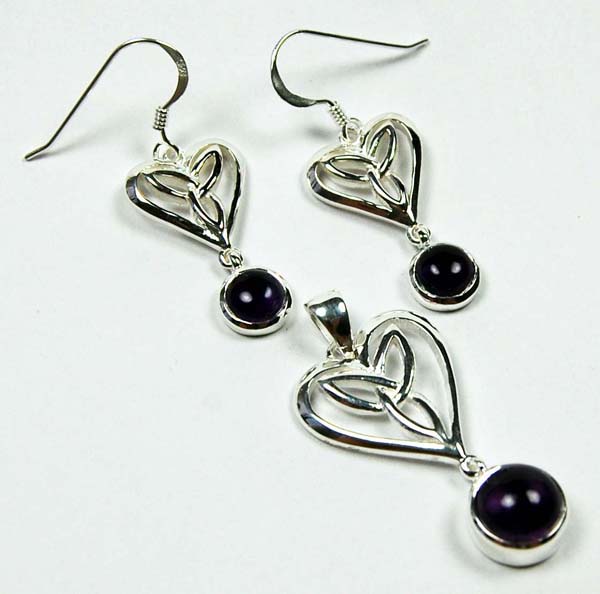 Pendant And Earring Set Silver Celtic Heart With Circle Stone Dr