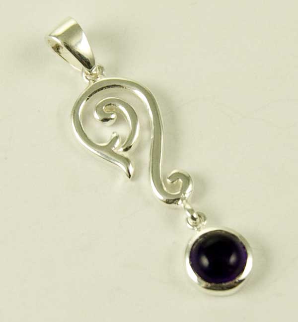 Pendant And Earring Set Silver Swirl With Stone Amethyst