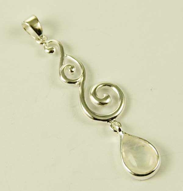 Pendant And Earring Set Silver Swirl Drop With Oval Stone Rainbo