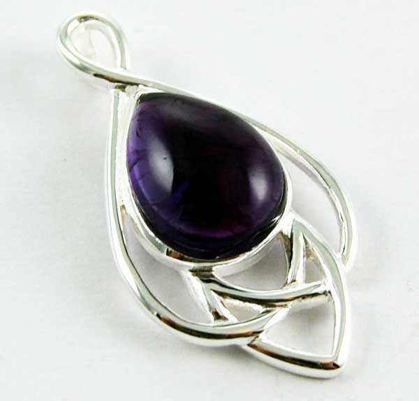 Pendant Silver Celtic Knot With Stone Amethyst 40mm