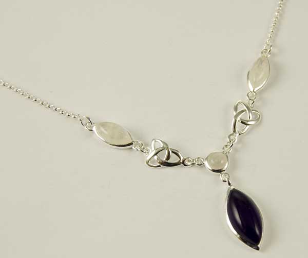 Necklace And Earring Set Silver Celtic Drop With Stones Rainbow