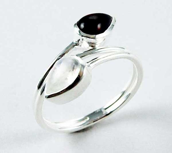 Ring Silver Double Teardrop Moonstone