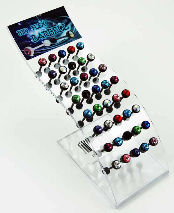 Body Piercing Barbell Bioflex With Black Stem Mixed Colour Stone