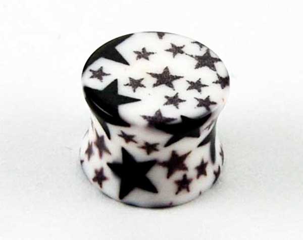 Body Piercing Plug White With Black Stars 12mm
