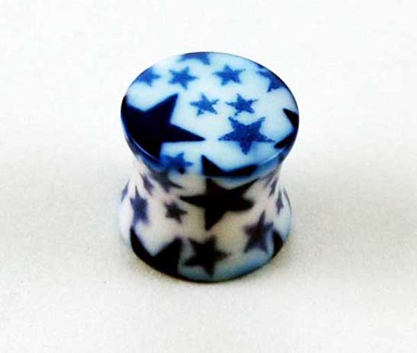Body Piercing Plug White With Blue Stars 10mm