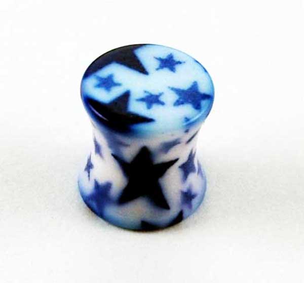 Body Piercing Plug White With Blue Stars 8mm