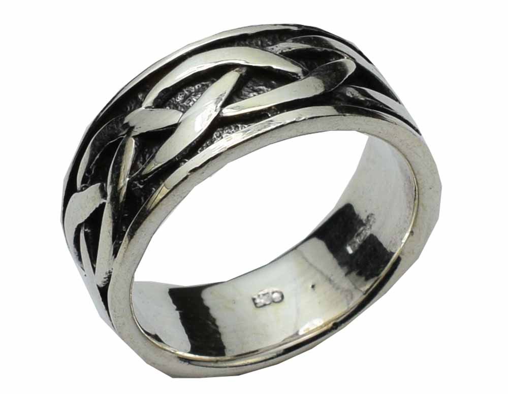Ring Silver Band Half Celtic Knot Design