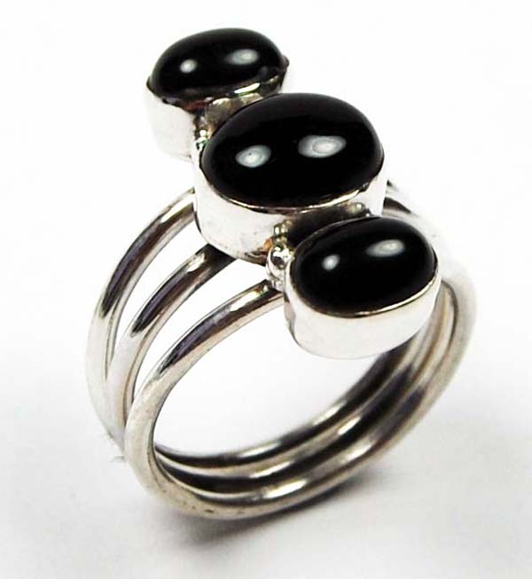 Ring Silver Triple Oval Stone Onyx