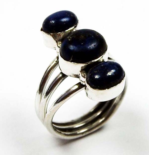 Ring Silver Triple Oval Stone Lapis