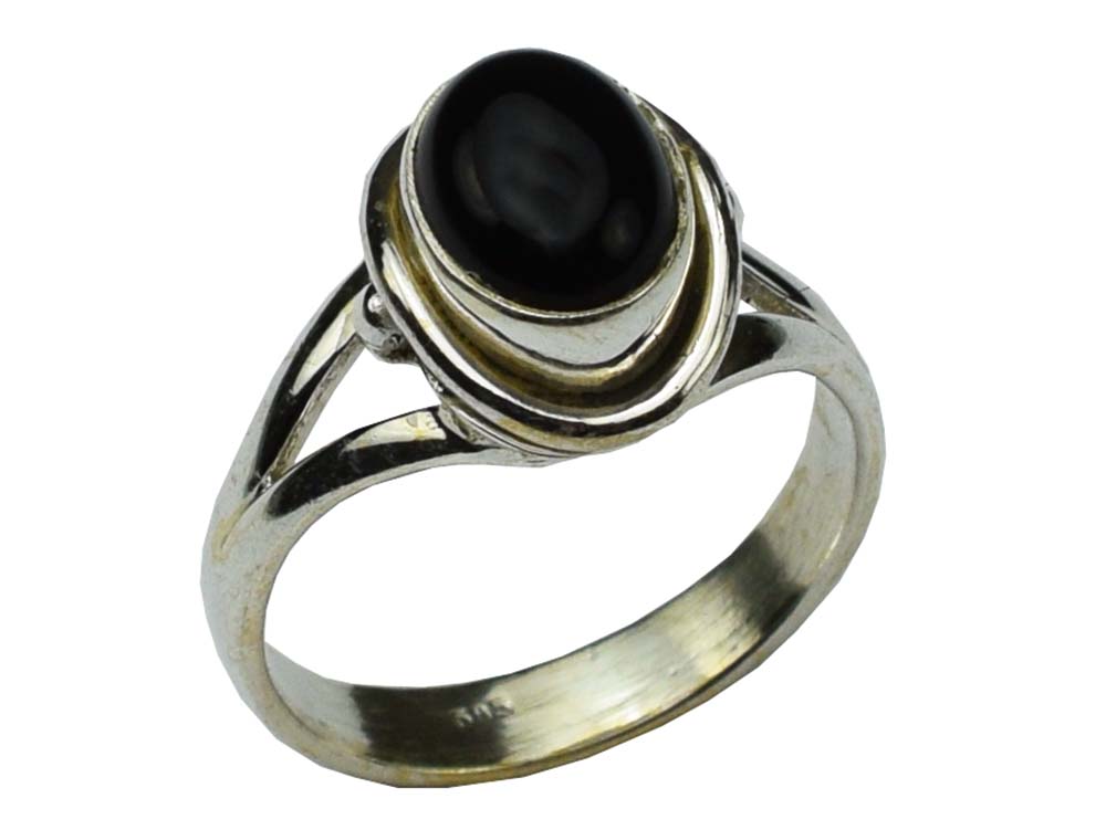 Ring Silver Oval Stone Inset Plain Onyx