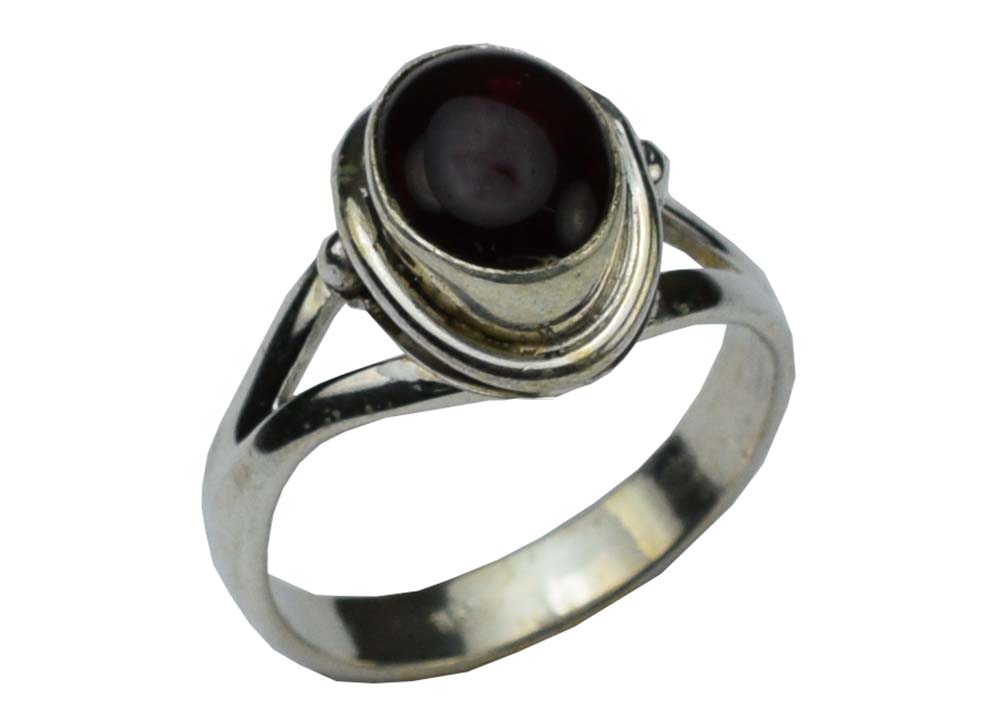 Ring Silver Oval Stone Inset Plain Carnelian