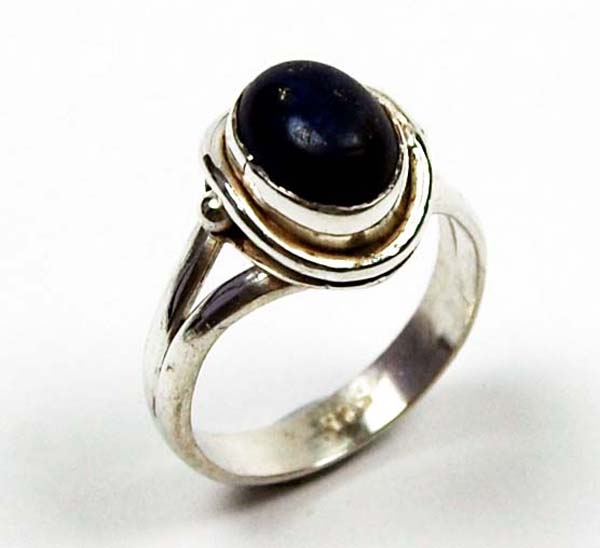 Ring Silver Oval Stone Inset Plain Lapis