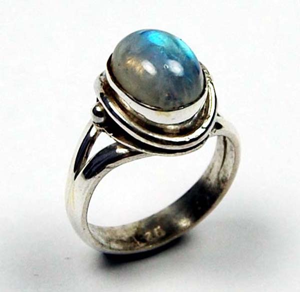 Ring Silver Oval Stone Inset Plain Moonstone