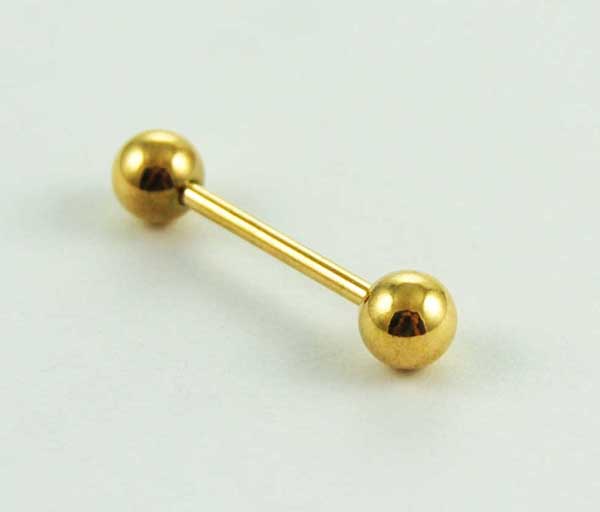 Body Piercing Tongue Bar Gold Colour With Ball Ends 6x16x1.6mm