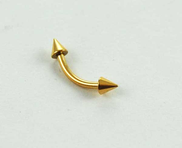 Body Piercing Eye Brow Bar Curved Spike Ends Gold Colour 3x8x1.2