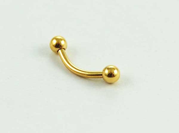 Body Piercing Eye Brow Bar Curved With Ball Ends Gold Colour 3x8