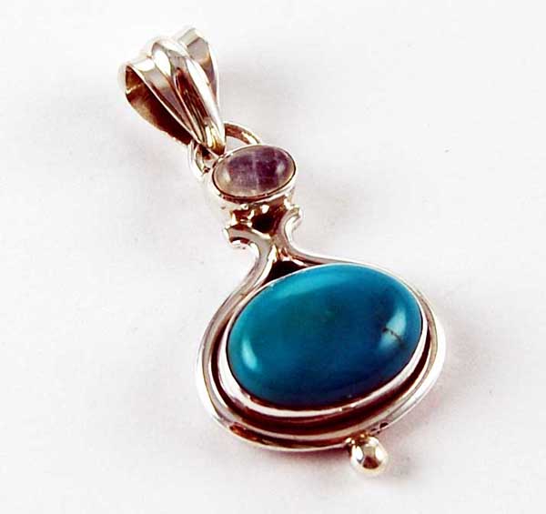 Pendant Silver Turquoise With Small Moonstone