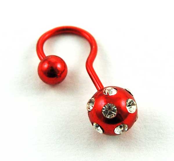 Body Piercing Banana Bar Hook With Ball Red