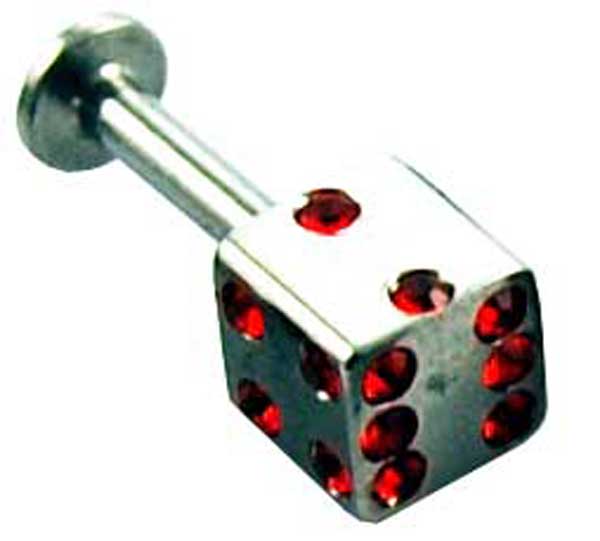 Body Piercing Labret Red Stone Dice