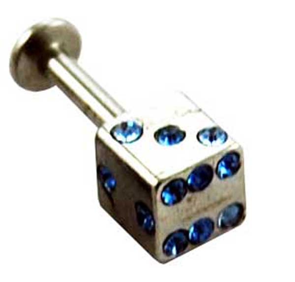 Body Piercing Labret Blue Stone Dice