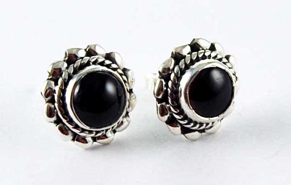 Earring Silver Plain Circle Garnet
