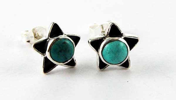 Earring Silver Pentagram Turquoise