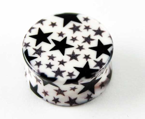 Body Piercing Plug Black Stars 20mm
