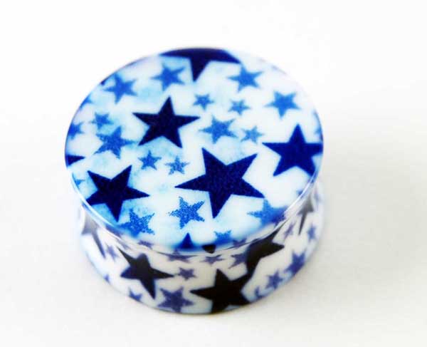 Body Piercing Plug Blue Stars 14mm