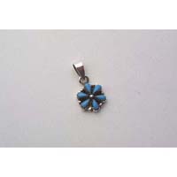 Silver Pendant Flower Turquoise 6 Petals 925 Sterling