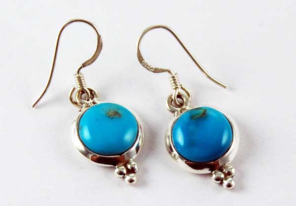 Earring Silver Circle Plain Drop Turquoise