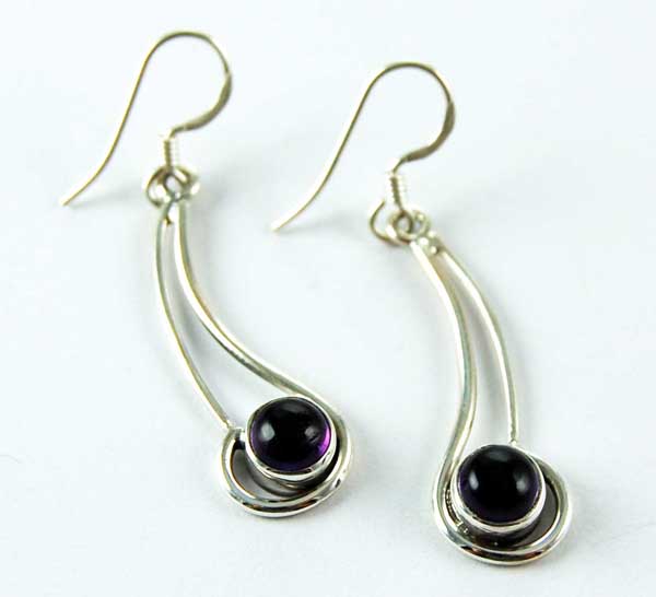 Earring Silver Fancy Circle Amethyst Drop