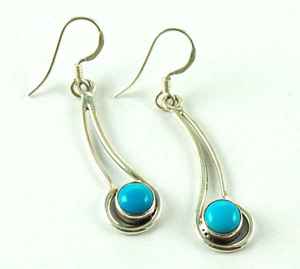 Earring Silver Fancy Circle Turquoise Drop