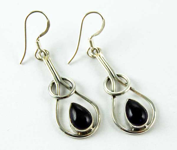 Earring Silver Teardrop Amethyst In Knot Drop