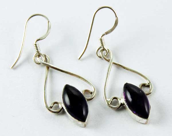 Earring Silver Fancy Oval Amethyst Drop