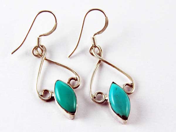 Earring Silver Fancy Oval Turquoise Drop