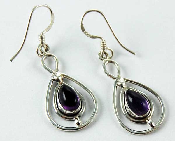 Earring Silver Teardrop Cut Amethyst