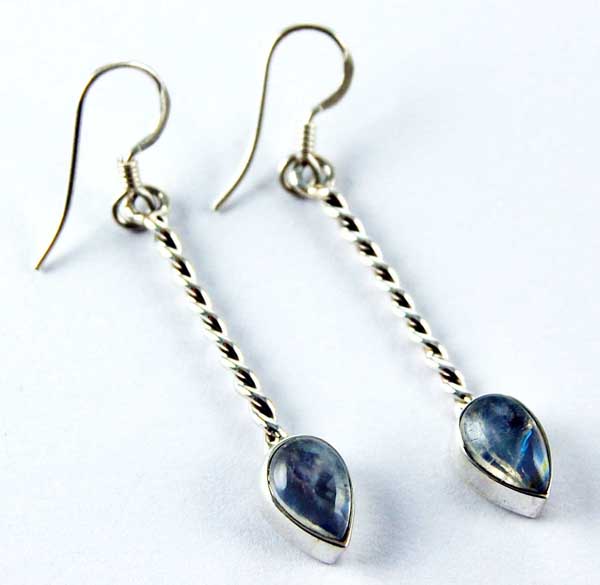 Earring Silver Twisted Drop Teardrop Stone Moonstone